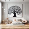 The Eternal Family Tree Wall Mural in a Kids room. Black wall sticker in white frame mounted onto a white wall with kids toys and dolls on the floor.