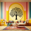 Divine Lineage Family Tree Wall Decal in a living room. Black coloured family tree displayed just above a sofa in a colorful living room.