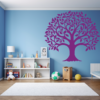 Enduring Bonds Family Tree Wall Decal in a nursery. Purple coloured family tree displayed on a blue wall along with toys.