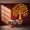 Forever Bonds Family Tree Wall Decal in a Dining Room. Yellow coloured family tree displayed on red wall above a dining table.