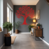 Heritage Legacy Family Tree Wall Decal in a hallway. Red coloured family tree displayed at the end of a hallway on a grey colored wall.