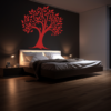 Heritage Legacy Family Tree Wall Decal in a bed room. Red coloured family tree displayed on a dark brown colored wall just above the bed.