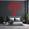 Heritage Legacy Family Tree Wall Decal in a bed room. Red coloured family tree displayed on a grey colored wall just above the bed.