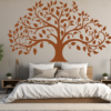 Perpetual Roots Family Tree Wall Decal in a bedroom. Brown family tree on a off-white wall just above the bed.