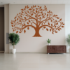 Perpetual Roots Family Tree Wall Decal in a home. Brown family tree on a off-white wall.