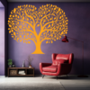 Radiant Lineage Family Tree Wall Mural in a Living Room. Yellow colored family tree wall sticker on a dark purple wall next to a single seater red leather chair.