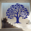 Timeless Unity Family Tree Wall Mural in a home. Blue family tree wall sticker on a white wall next to a staircase.