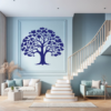 Timeless Unity Family Tree Wall Mural in a home. Blue family tree wall sticker on a light blue wall next to a staircase.