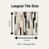 Size illustration for largest (15 Inch X 15 Inch) Glass Stones Vertical backsplash tile.