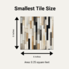 Size illustration for smallest (6 Inch X 6 Inch) Glass Stones Vertical backsplash tile.