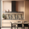 Glass Stones Vertical tile backsplash installed on the wall of a kitchen.