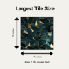 Size illustration for largest (15 Inch X 15 Inch) Green and Gold Crystaline backsplash tile.
