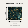 Size illustration for smallest (6 Inch X 6 Inch) Green and Gold Crystaline backsplash tile.