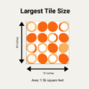 Size illustration for largest (15 Inch X 15 Inch) Orange and Yellow Modern backsplash tile.