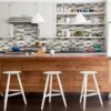 Grey and Brown Marble tile backsplash installed on the wall of a modern kitchen.