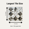 Size illustration for largest (15 Inch X 15 Inch) Black and White Metallic Inlay Marble backsplash tile.