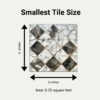 Size illustration for smallest (6 Inch X 6 Inch) Black and White Metallic Inlay Marble backsplash tile.