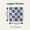 Size illustration for largest (15 Inch X 15 Inch) Moroccan Zellige Blue Floral backsplash tile.