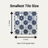 Size illustration for smallest (6 Inch X 6 Inch) Moroccan Zellige Blue Floral backsplash tile.