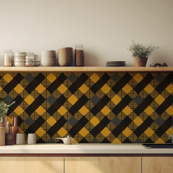 Charcoal and Mustard Checkmate Peel and Stick Backsplash-Product Image1
